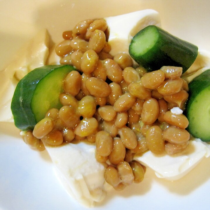 納豆と豆腐ときゅうりのサラダ